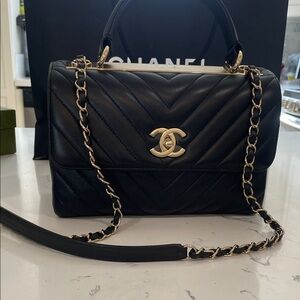 Chanel Black Chevron Leather Shoulder Bag